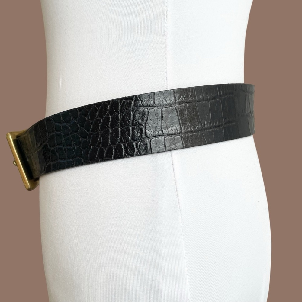 Italian Leather Black Croc-Embossed Wide Waist Oversized Belt Maximalist XS - Picture 3 of 14